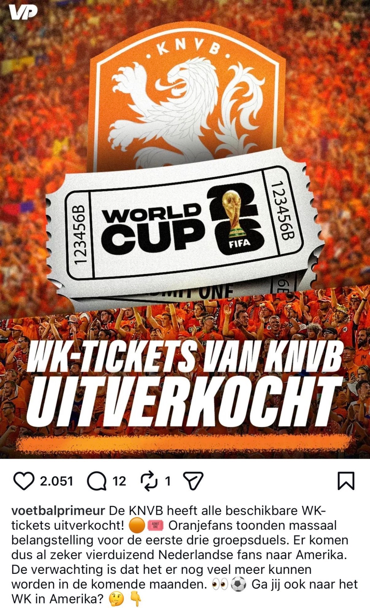 Screenshot van een Instagram-pagina over WK 2026 Tickets
